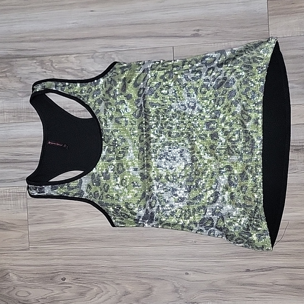 Racerback Tank - Sequin Animal Print - Green - Medium